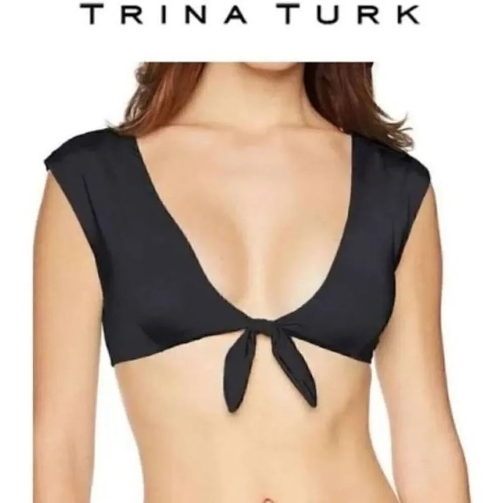 New. Trina Turk black front tie bikini set. 4-top/6-bottom. $155